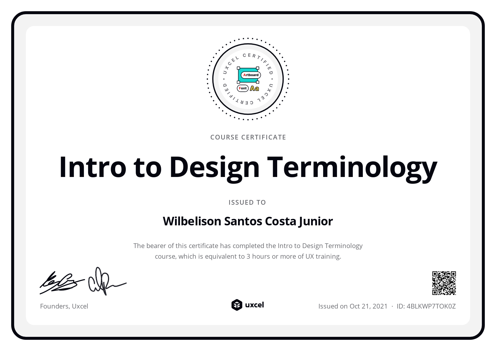 Wilbelison Santos Costa Junior's certificate